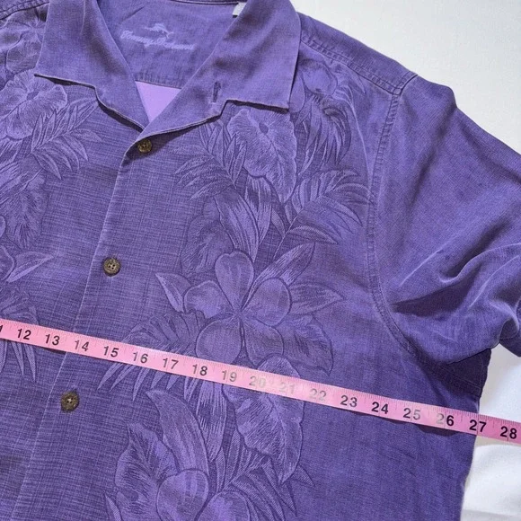 Tommy Bahama Original Fit Silk Tropical Leaf Print Short Sleeve Shirt PURPLE XXL - Picture 2 of 3